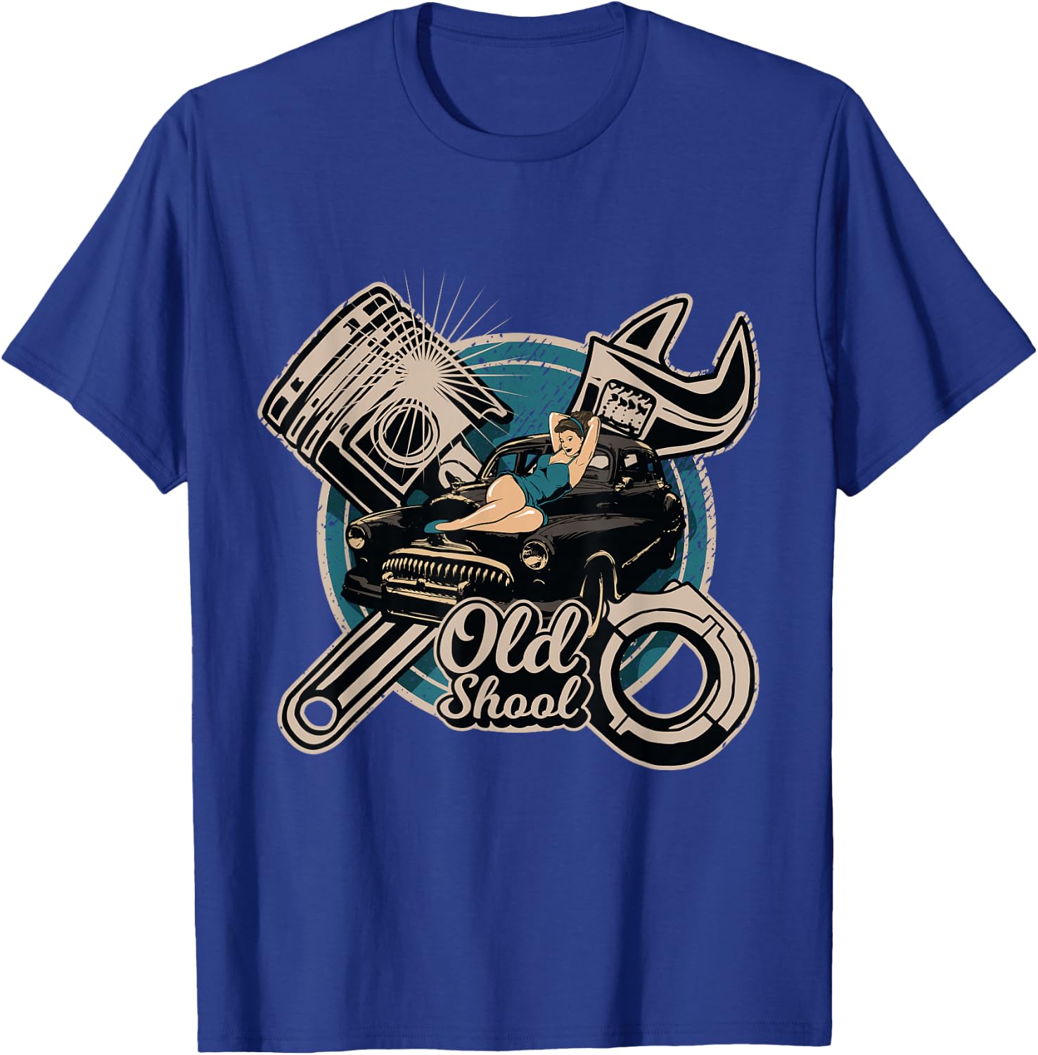 Rock n Roll Rockabilly Old School Car Auto Truck Mechanic T-Shirt - T-Shirt | Royal