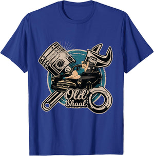 Rock n Roll Rockabilly Old School Car Auto Truck Mechanic T-Shirt - T-Shirt | Royal