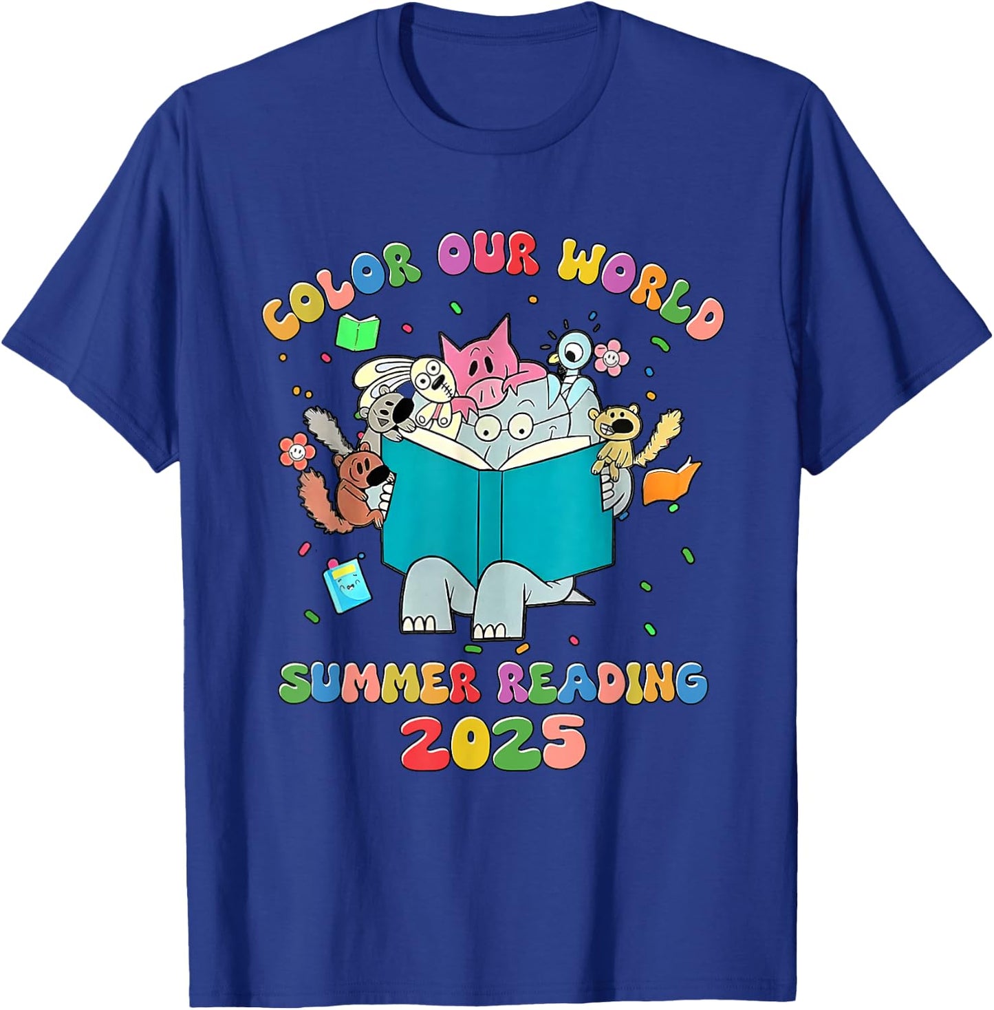 Color Our World Summer Reading 2025 Librarian Book Animals T-Shirt - T-Shirt | Royal