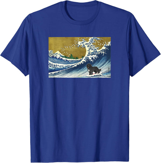 Funny Retro Vintage Surfing A Wave Newfoundland Dog Lover T-Shirt - T-Shirt | Royal