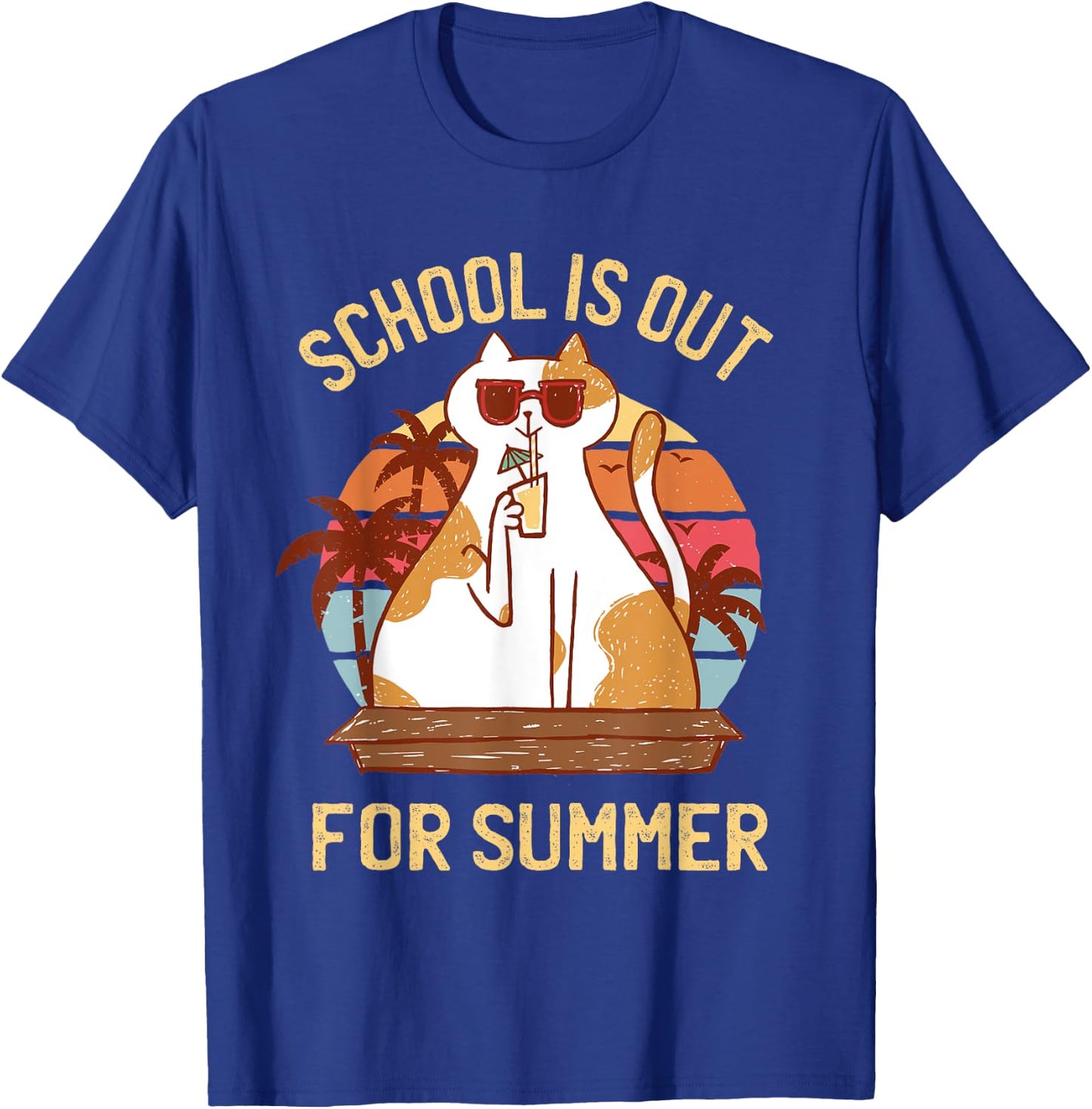 Last Day of School Shirt for Teachers - Retro Summer Cat T-Shirt - T-Shirt | Royal