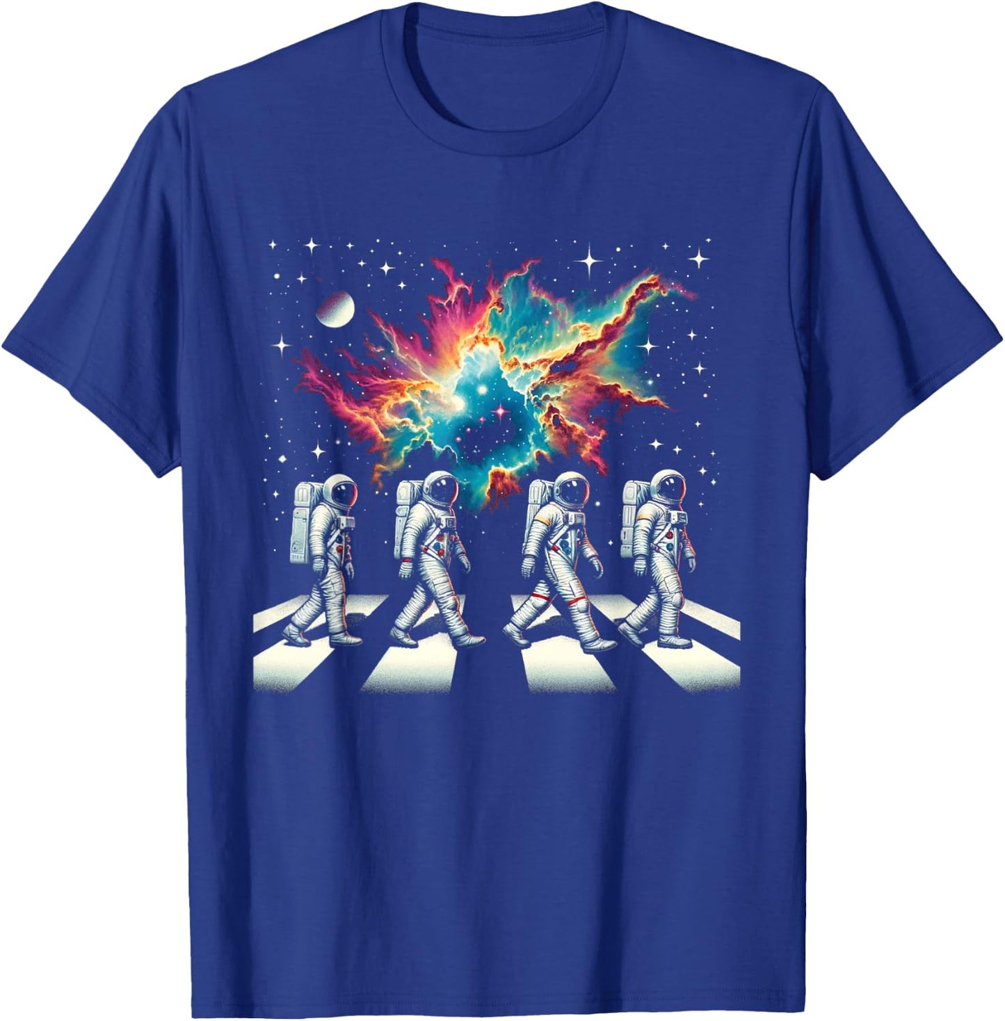 Walking Astronauts In Space Funny Galaxy Crosswalk Colorful T-Shirt - T-Shirt | Royal