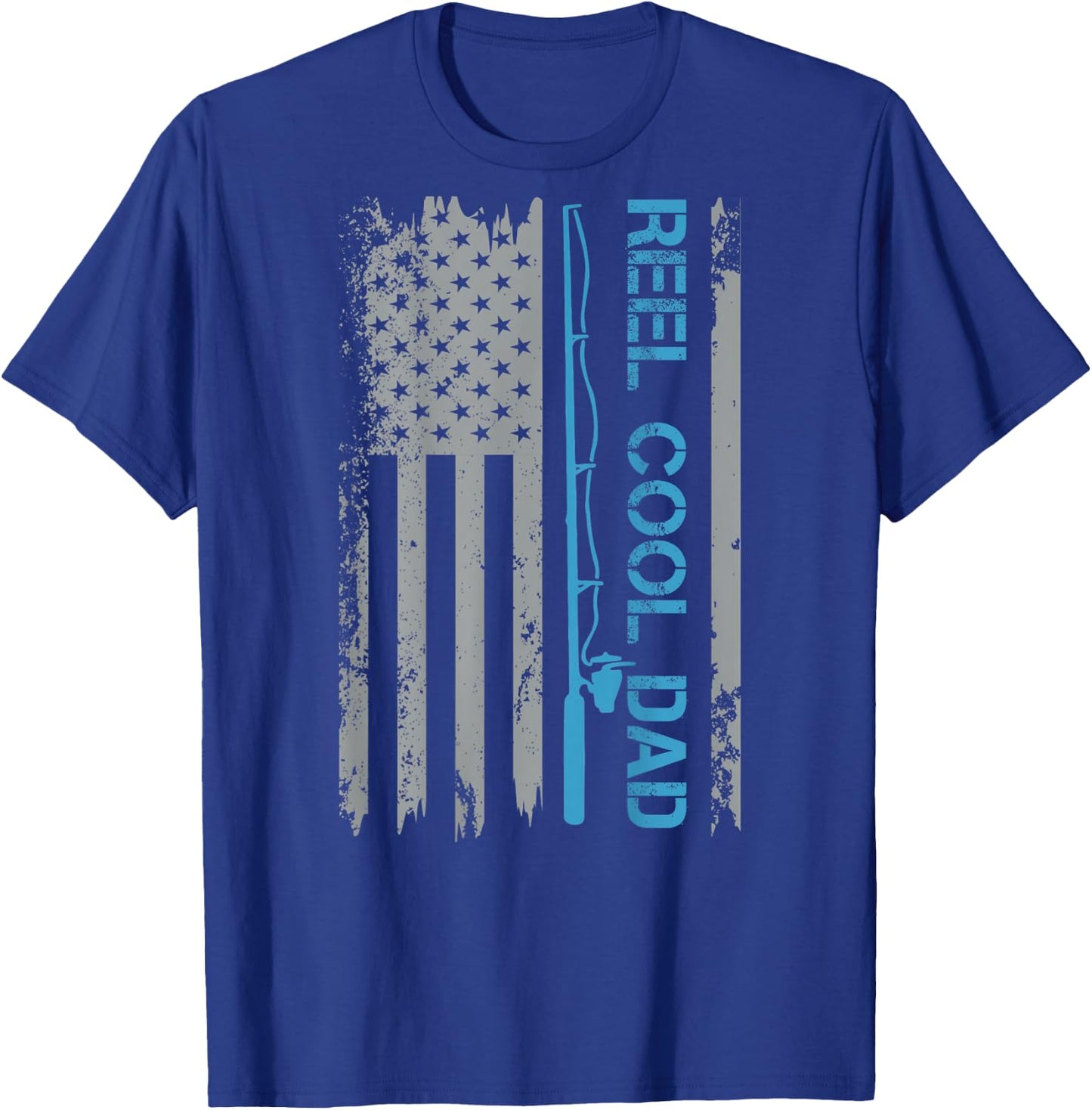 Reel Cool Dad Fishing USA Flag Patriotic 4th of July On Back T-Shirt - T-Shirt | Royal