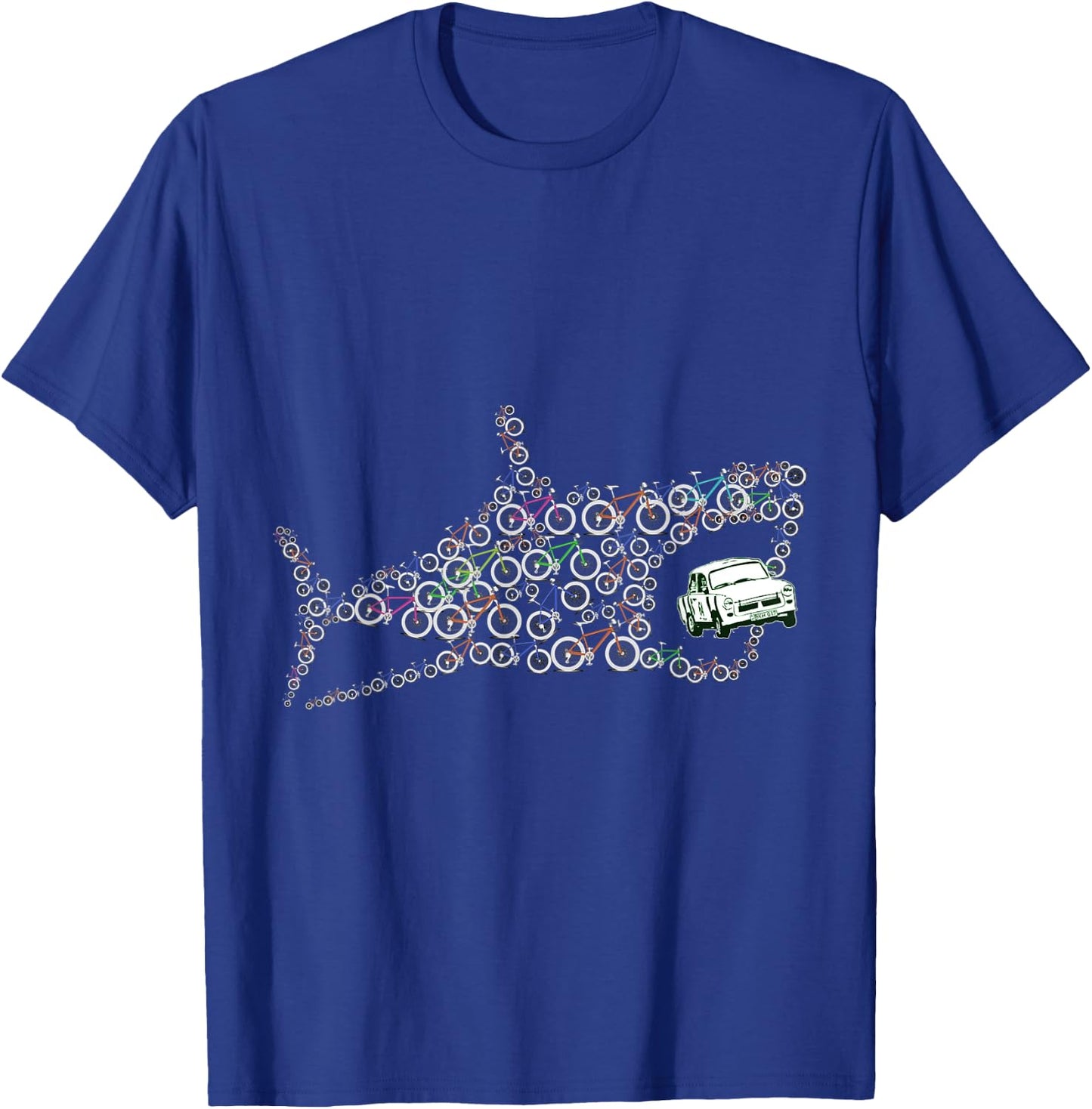 Retro Fish Bicycle Shark Eats Car Art Bicycle Lover Cyclists T-Shirt - T-Shirt | Royal