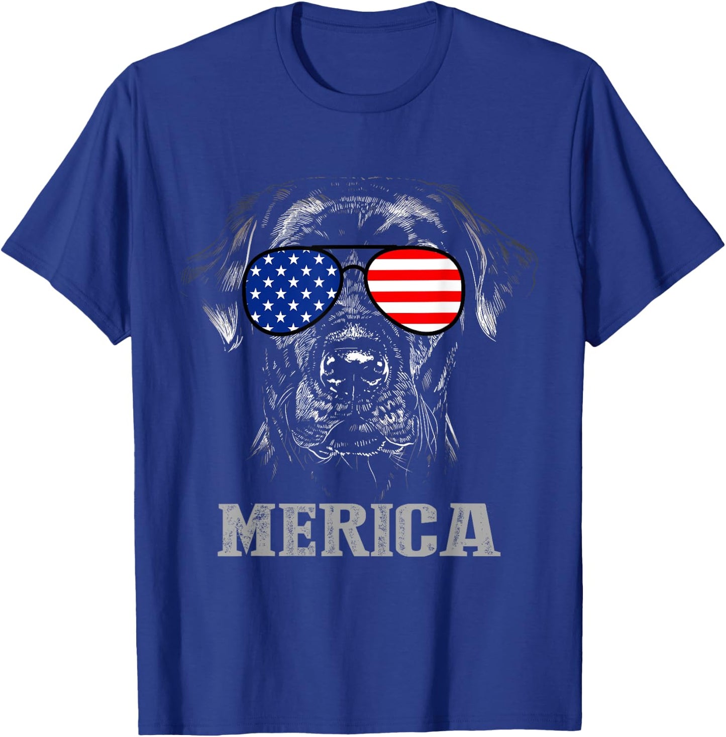 Labrador Retriever Patriotic Dog Merica 4th of July USA Flag T-Shirt - T-Shirt | Royal