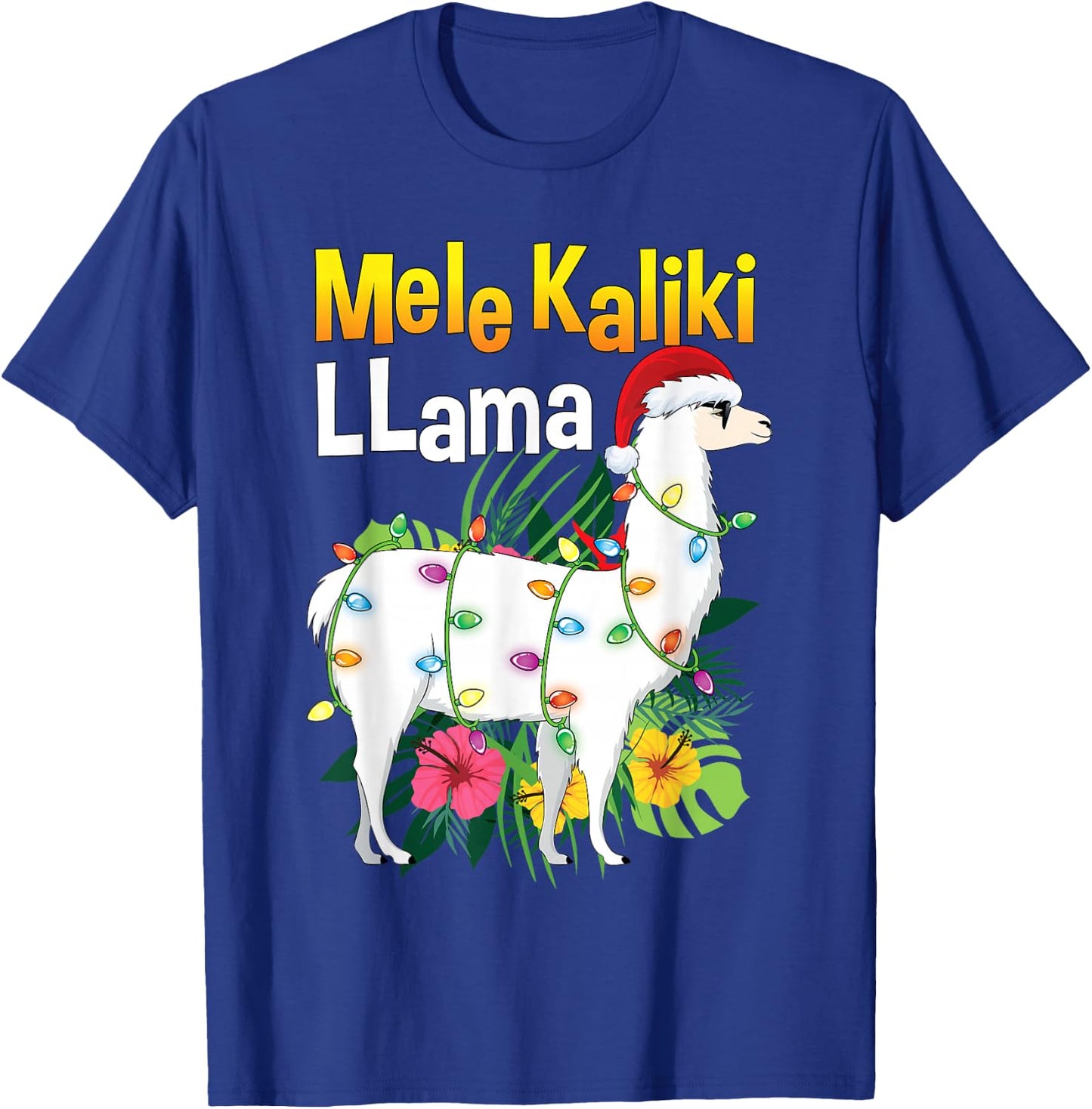 Mele Kalikimaka Christmas Shirt Hawaiian Llama X-Mas Lights T-Shirt - T-Shirt | Royal