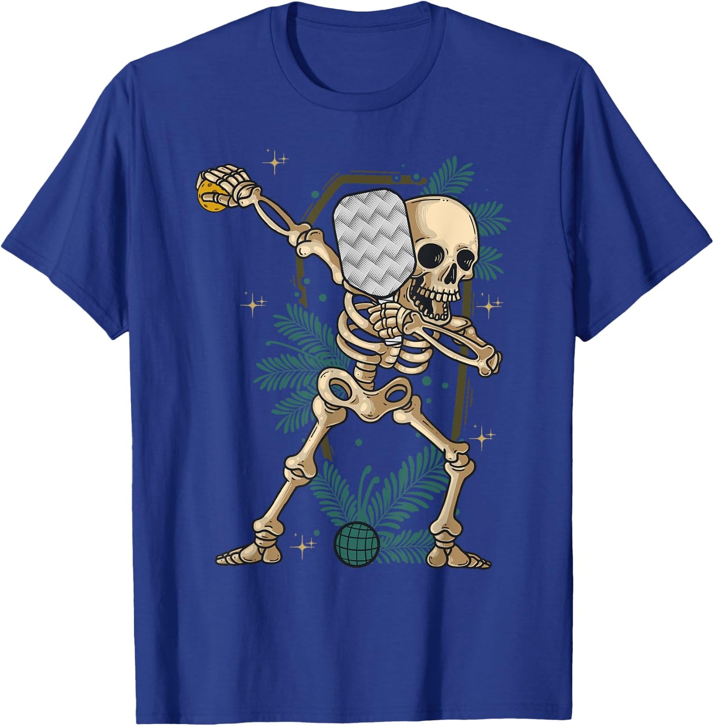 Halloween Pickleball Costume Dabbing Skeleton Pickleballer T-Shirt - T-Shirt | Royal