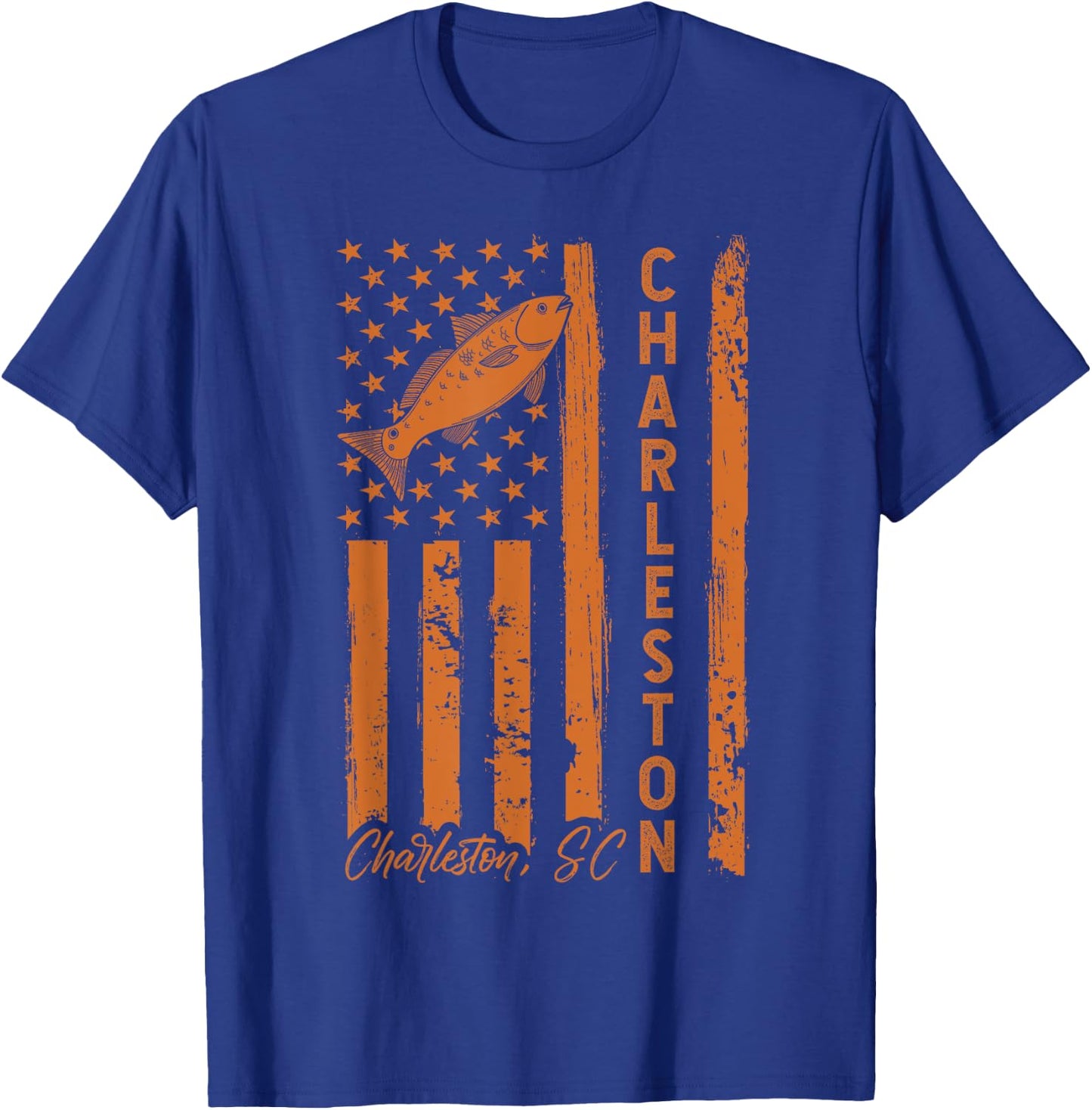 Charleston SC for Redfish Fishing Fishermen USA Flag T-Shirt - T-Shirt | Royal