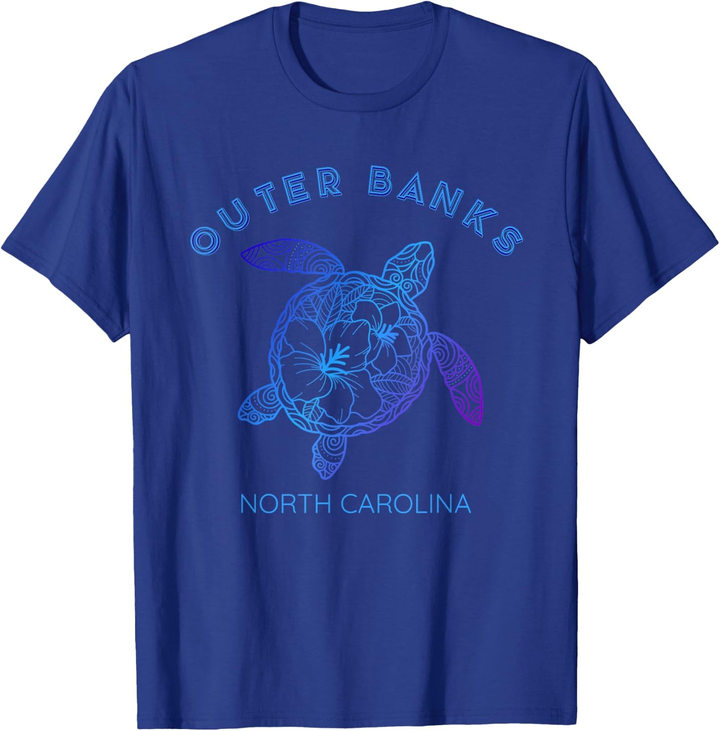 Floral Beach Sea Turtle Art North Carolina OBX Outer Banks T-Shirt - T-Shirt | Royal