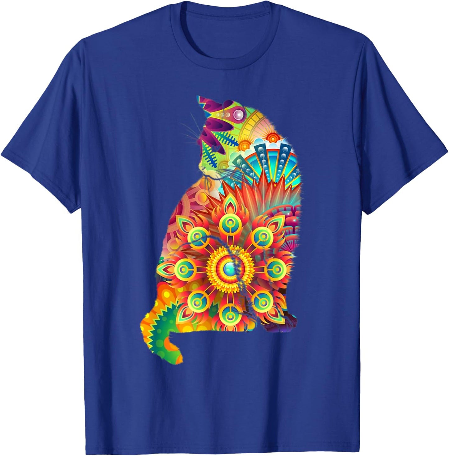 Cat Silhouette 60's 70's Colorful Patterns T-Shirt - T-Shirt | Royal