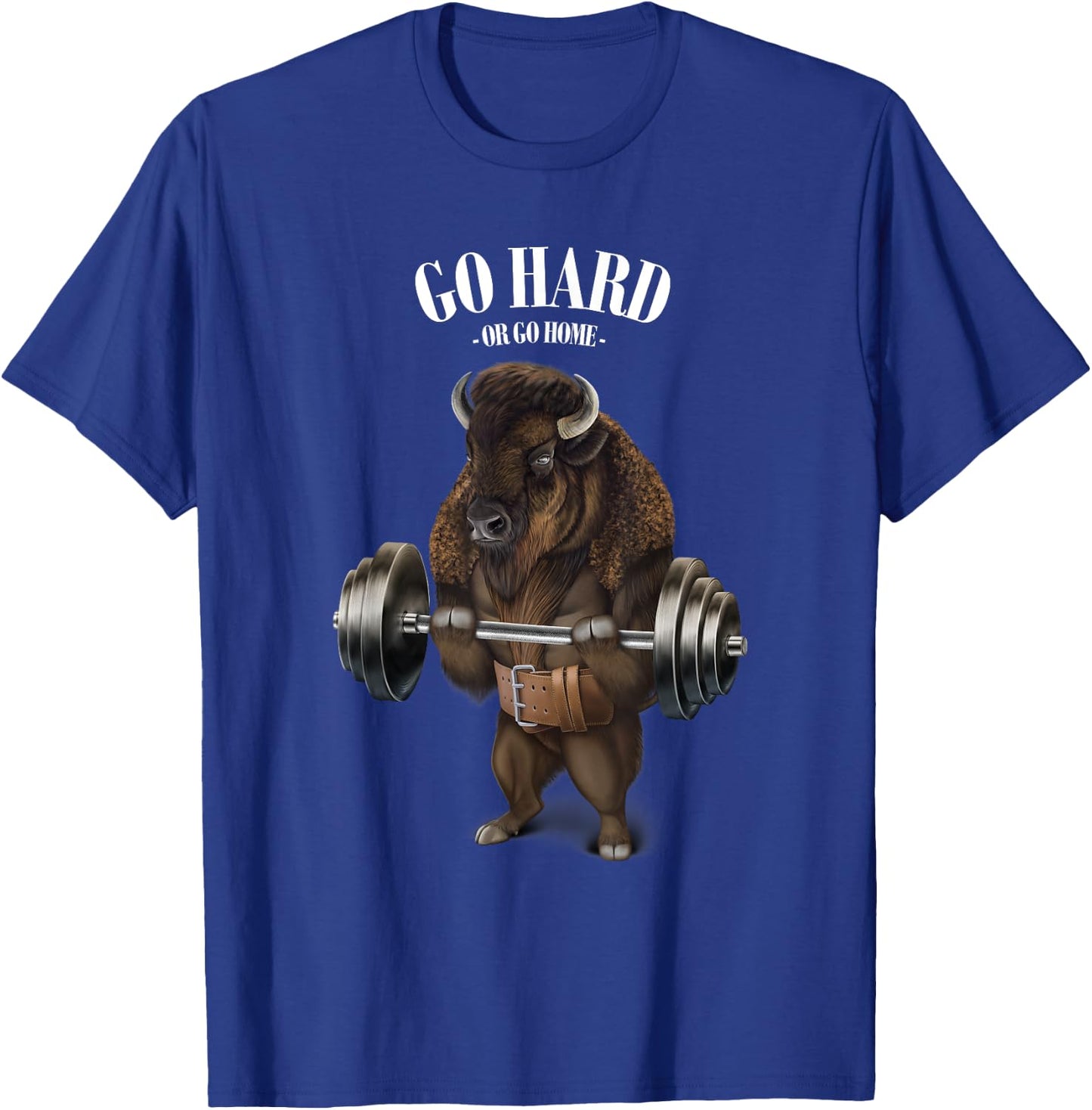 Bison Buffalo Bull Weightlifting in Fitness Gym T-Shirt - T-Shirt | Royal
