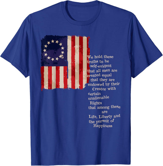Betsy Ross American Flag the pursuit of Happiness T-Shirt - T-Shirt | Royal
