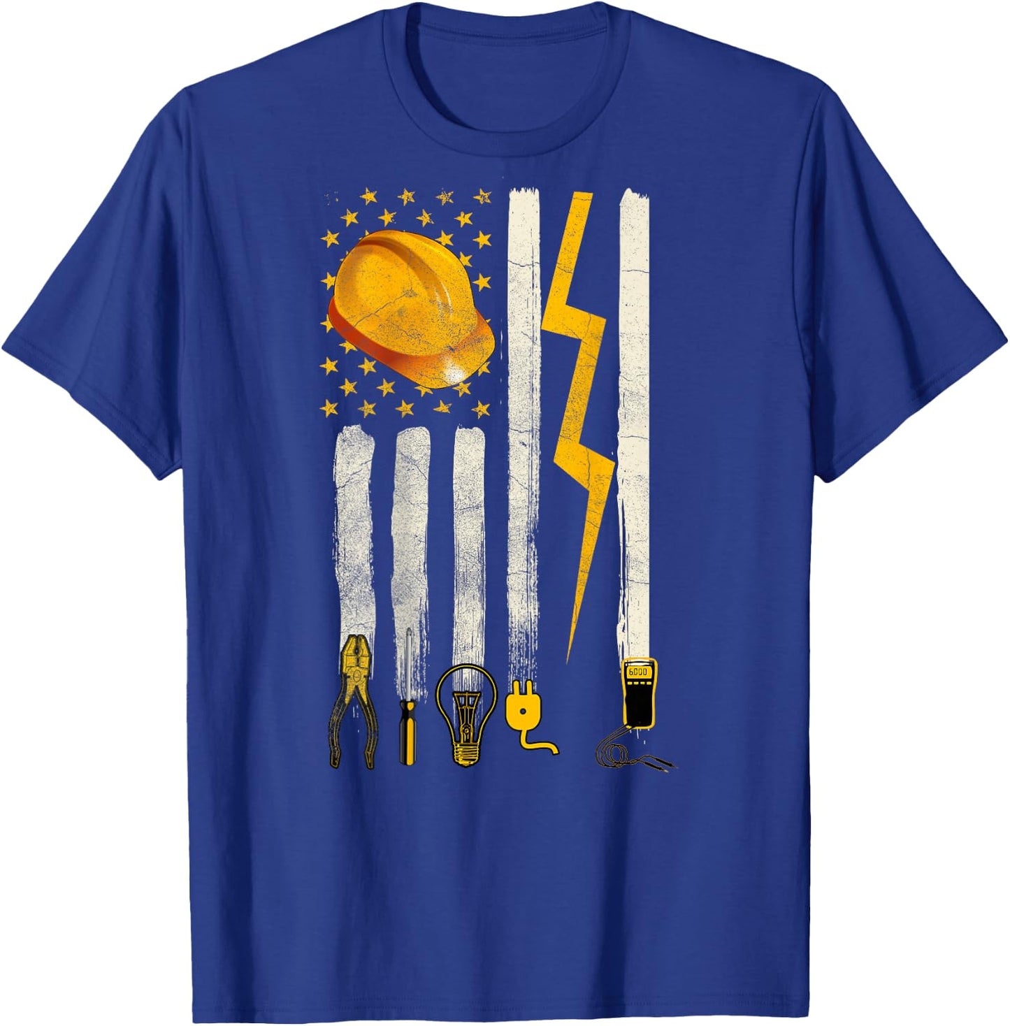 Electrician Tools Patriotic American Flag Design On Back T-Shirt - T-Shirt | Royal