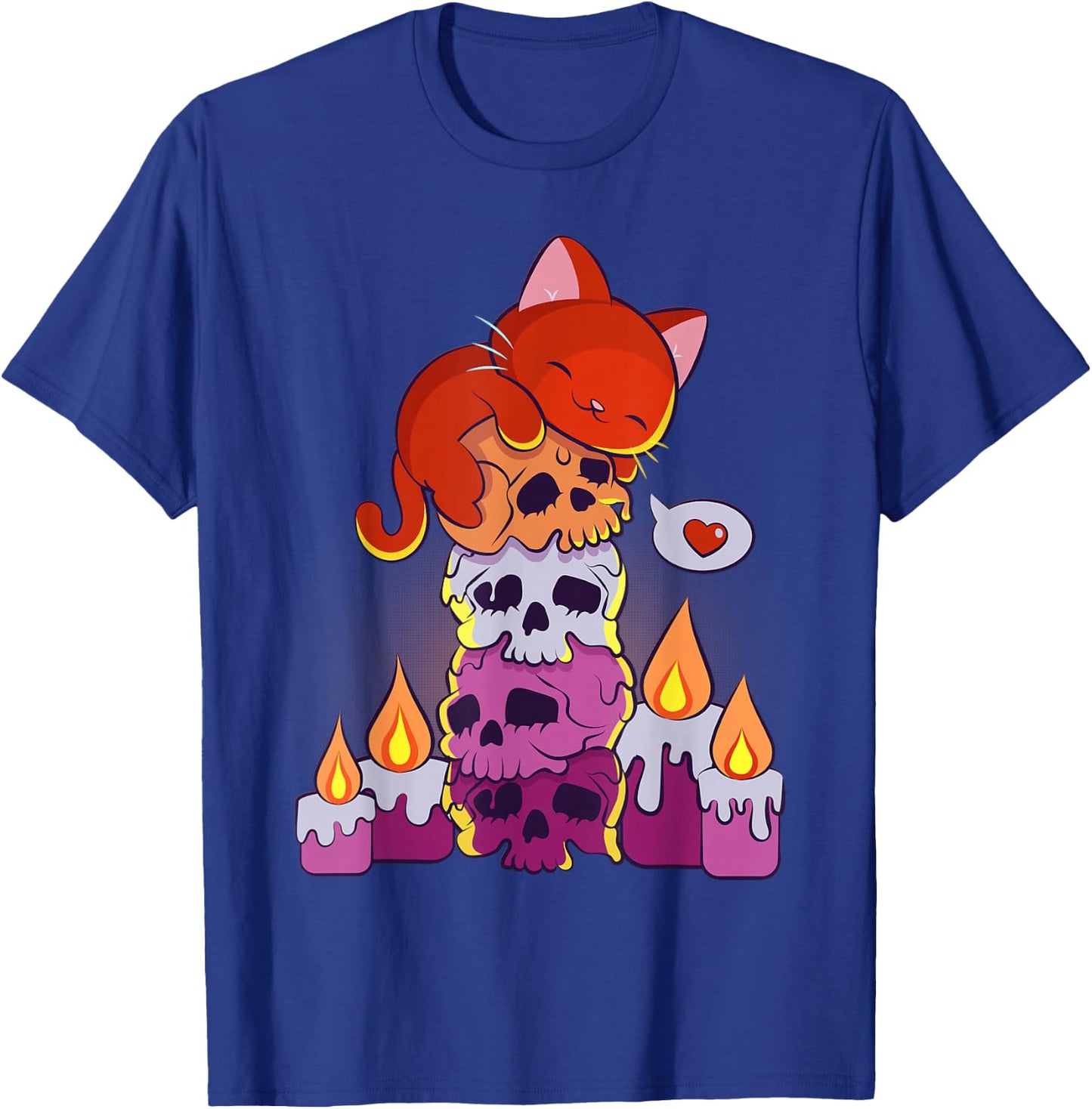 Subtle Lesbian Pride Aesthetic Kawaii Cat on Skulls Anime T-Shirt - T-Shirt | Royal