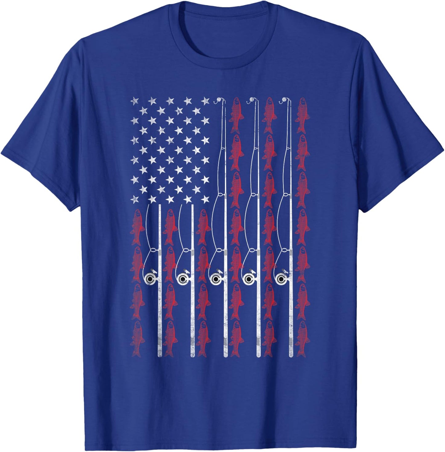 American Flag Fishing Shirt Men Women Patriotic Fisherman T-Shirt - T-Shirt | Royal
