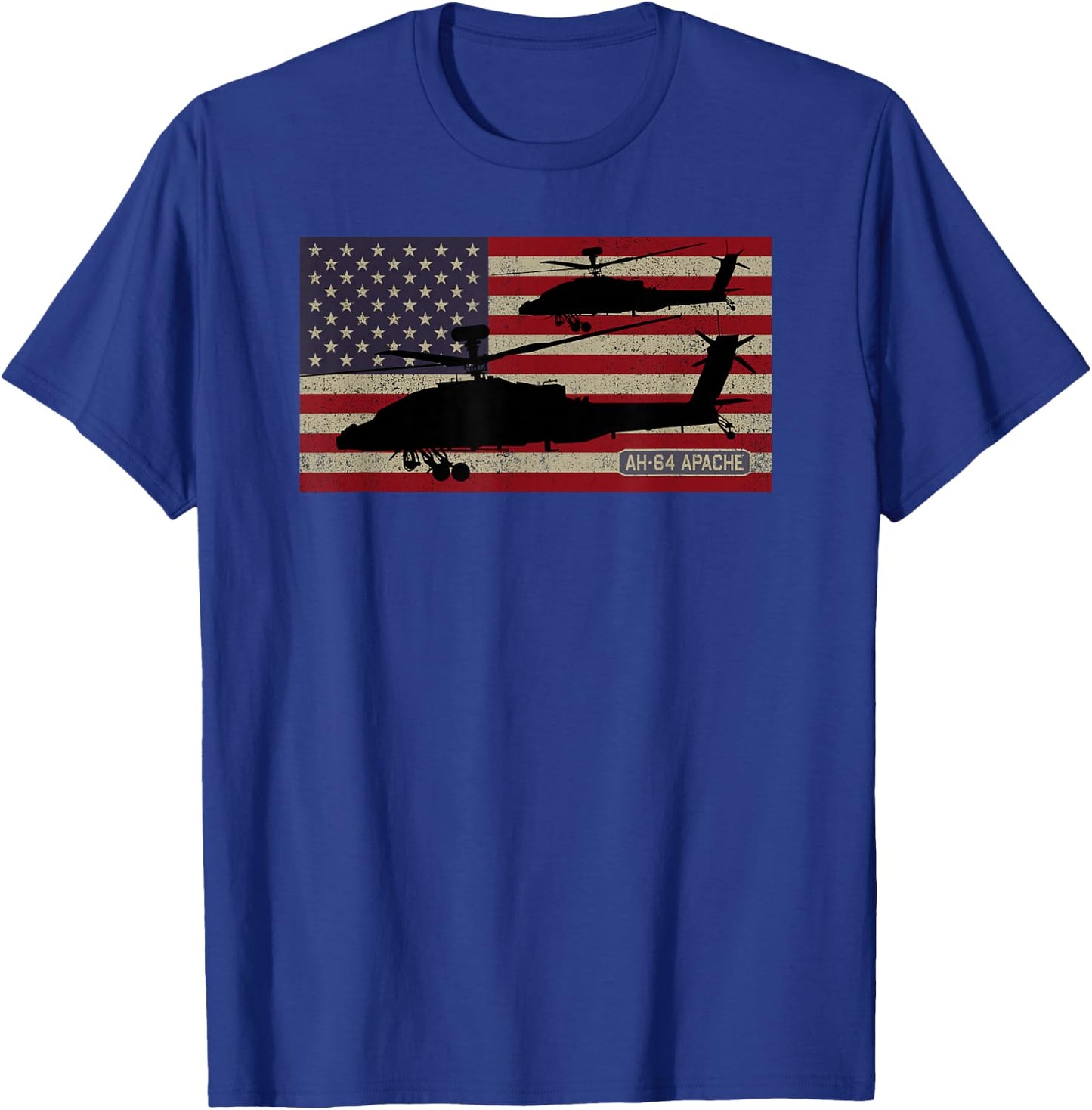 AH-64 Apache Helicopters Vintage USA Flag T-Shirt - T-Shirt | Royal
