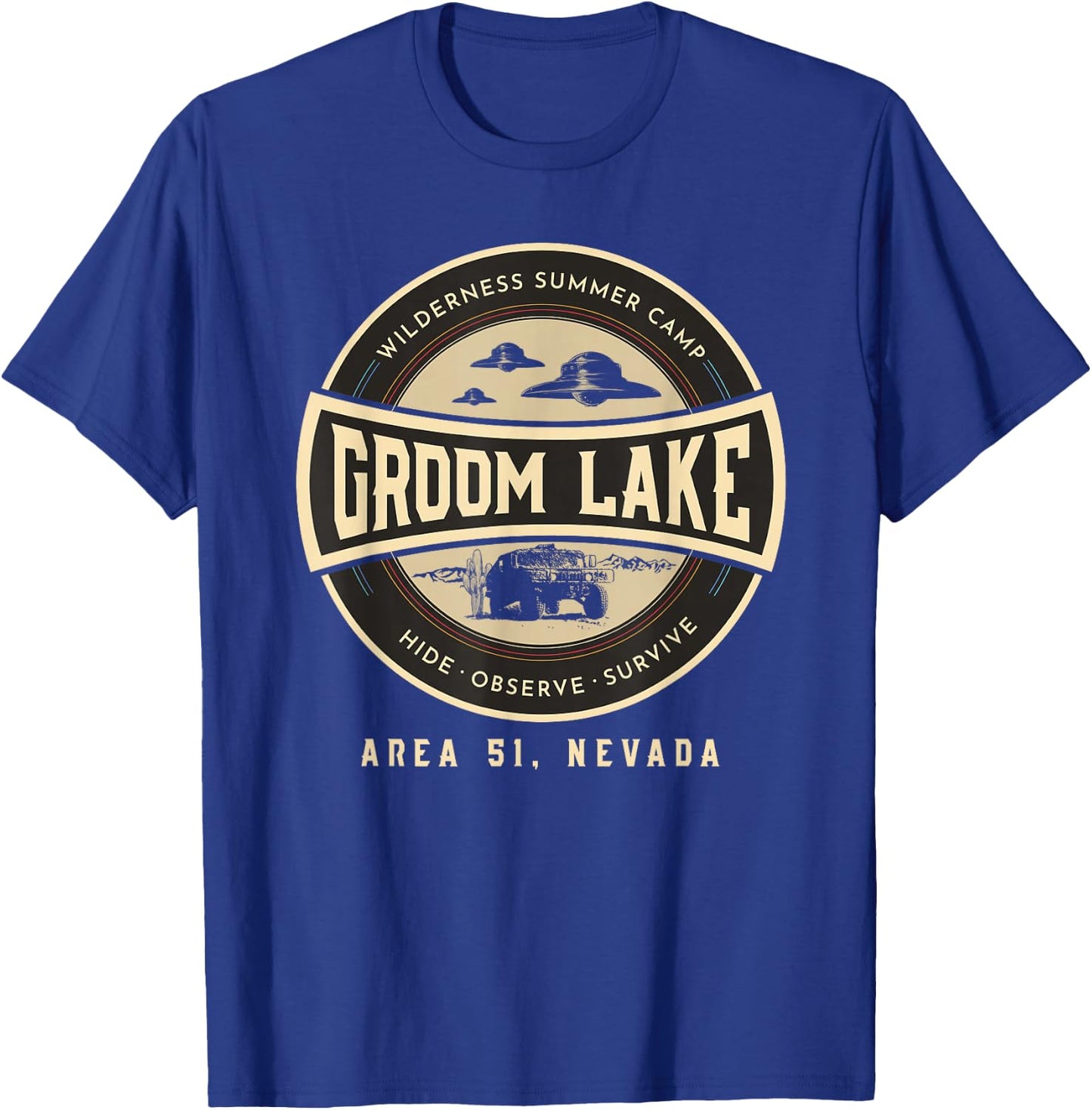 Groom Lake Summer Wilderness Camp - Funny Area 51 Alien UFO T-Shirt - T-Shirt | Royal