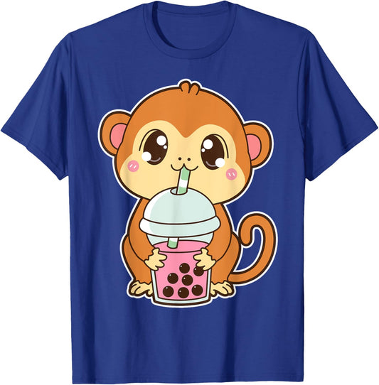 Kawaii Cute Zodiac Boba Monkey Strawberry Bubble Milk Tea T-Shirt - T-Shirt | Royal