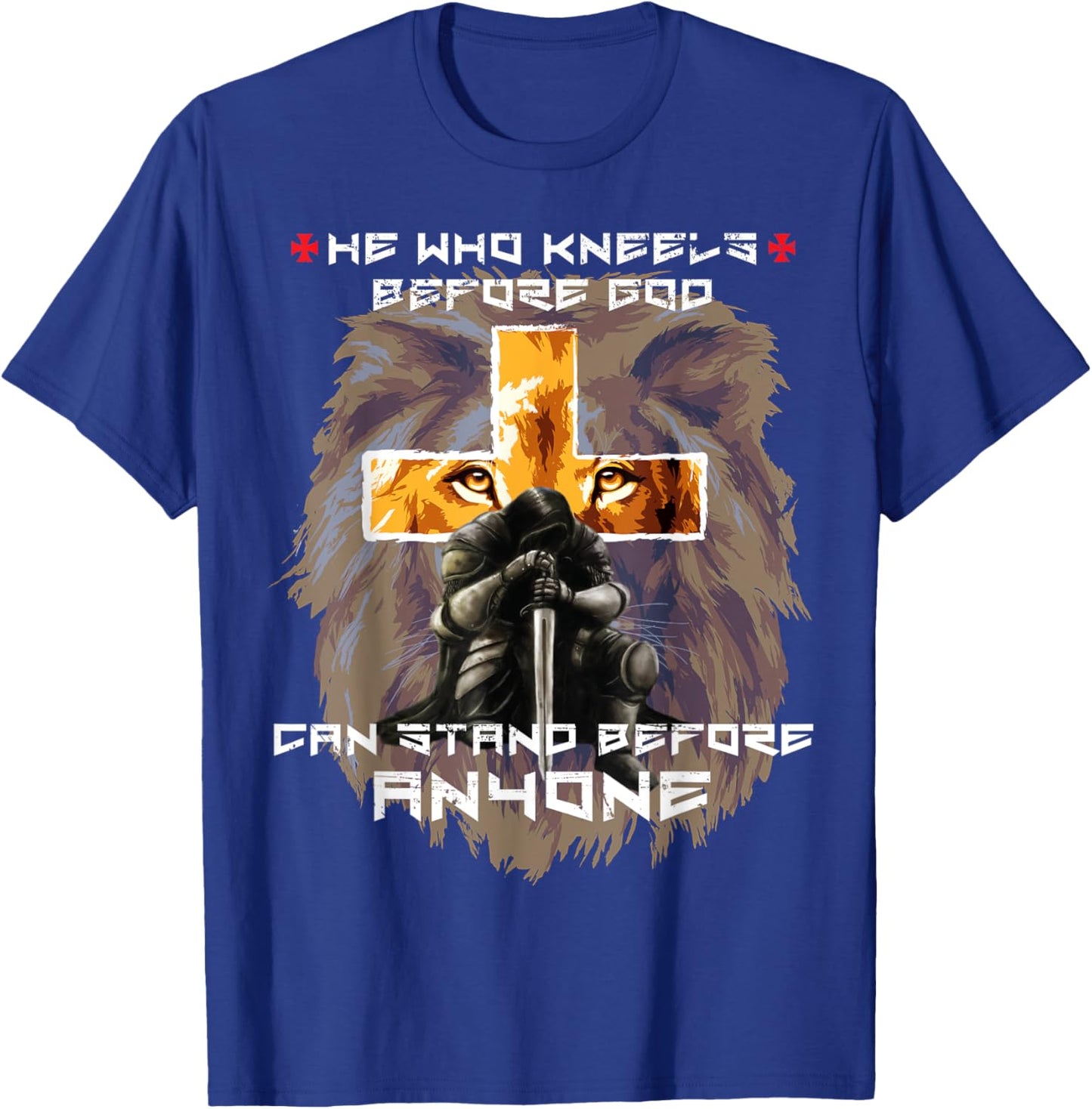 Christian Sayings Verses Lion Cross Graphic Prayer Warrior T-Shirt - T-Shirt | Royal