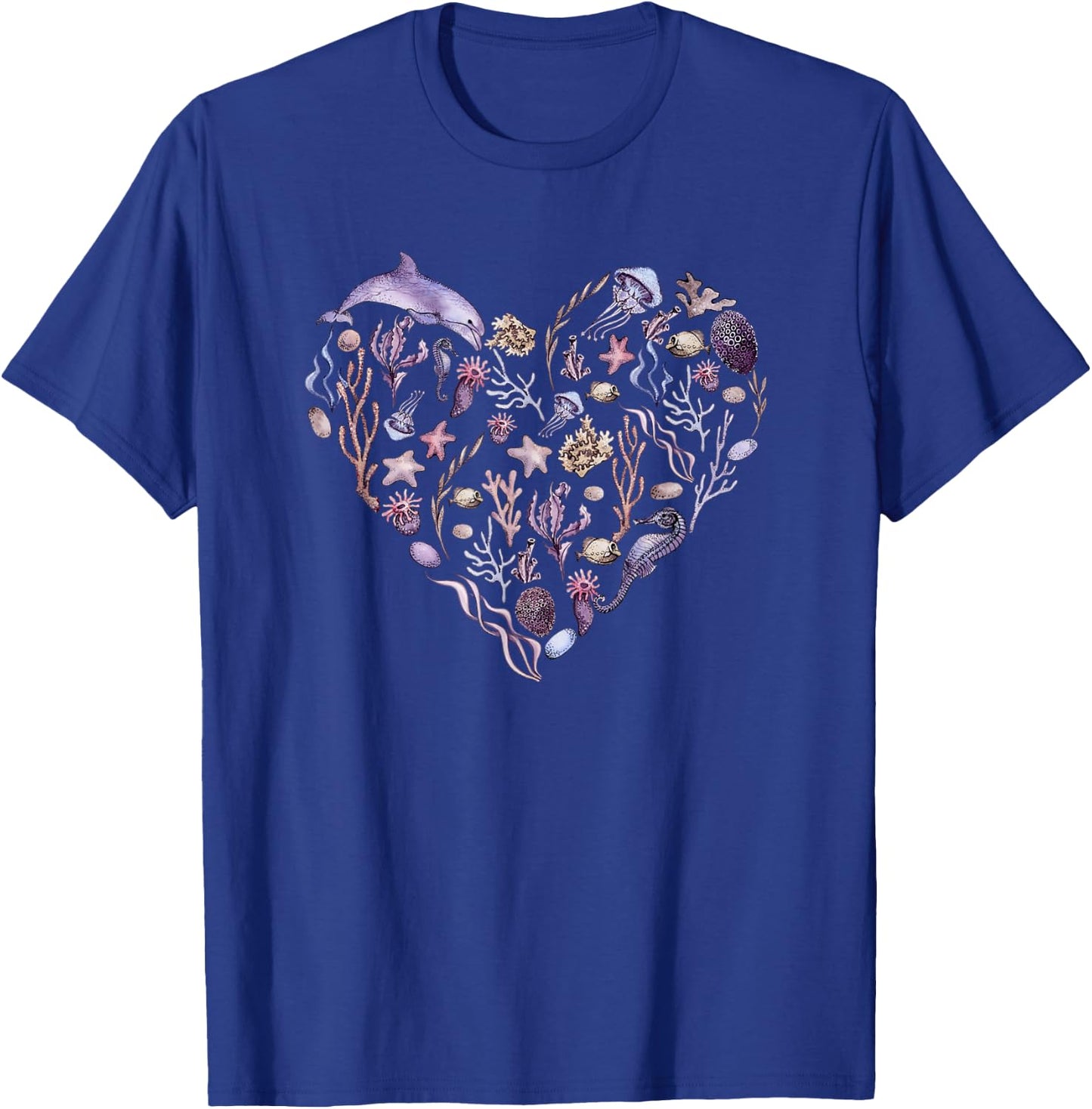 Under The Sea Life, Heart Design Ocean Animals, Plants Art T-Shirt - T-Shirt | Royal