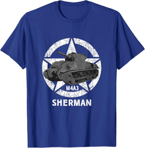 Sherman M4A3 WWII Army Tank History Vintage T-Shirt - T-Shirt | Royal