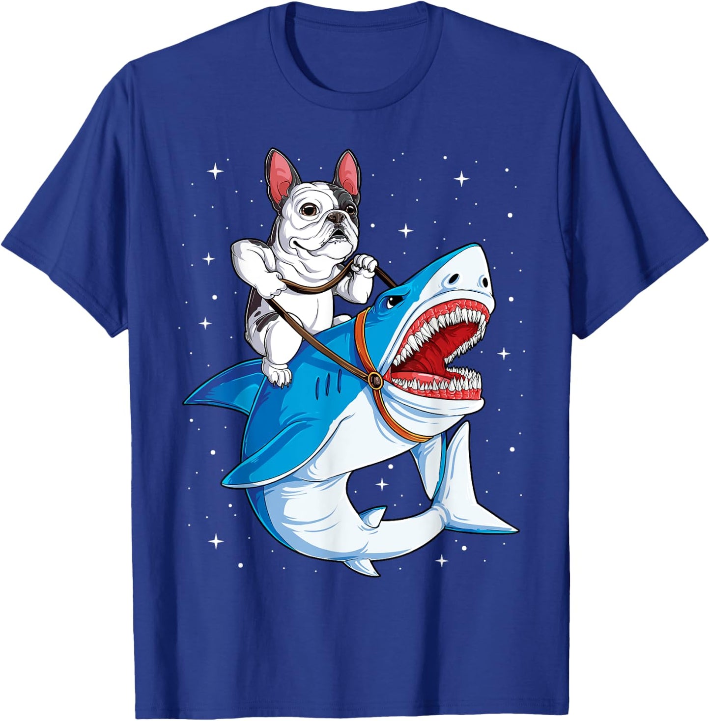 French Bulldog Riding Shark Jawsome Dog Lover Gifts Galaxy Men Women T-Shirt - T-Shirt | Royal