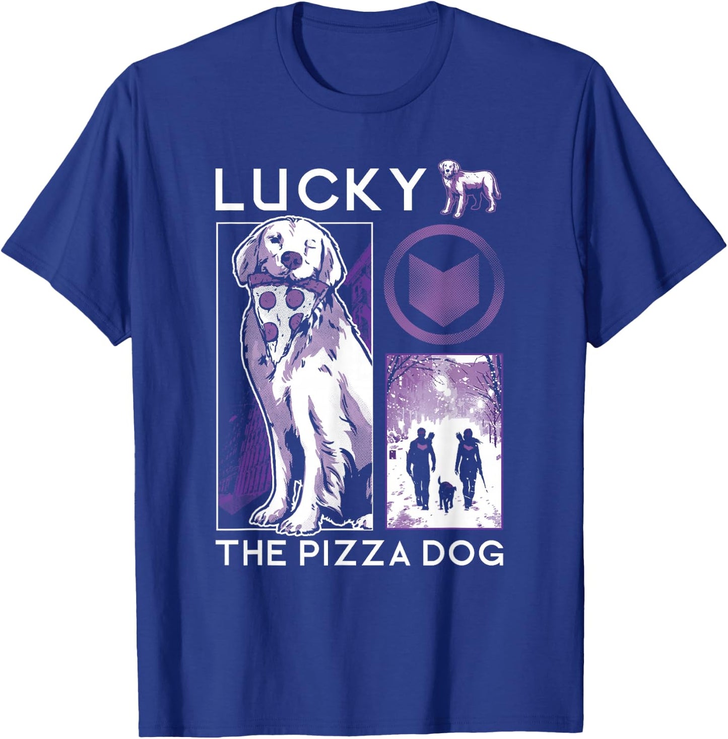 Marvel Hawkeye Lucky The Pizza Dog Purple Collage T-Shirt - T-Shirt | Royal