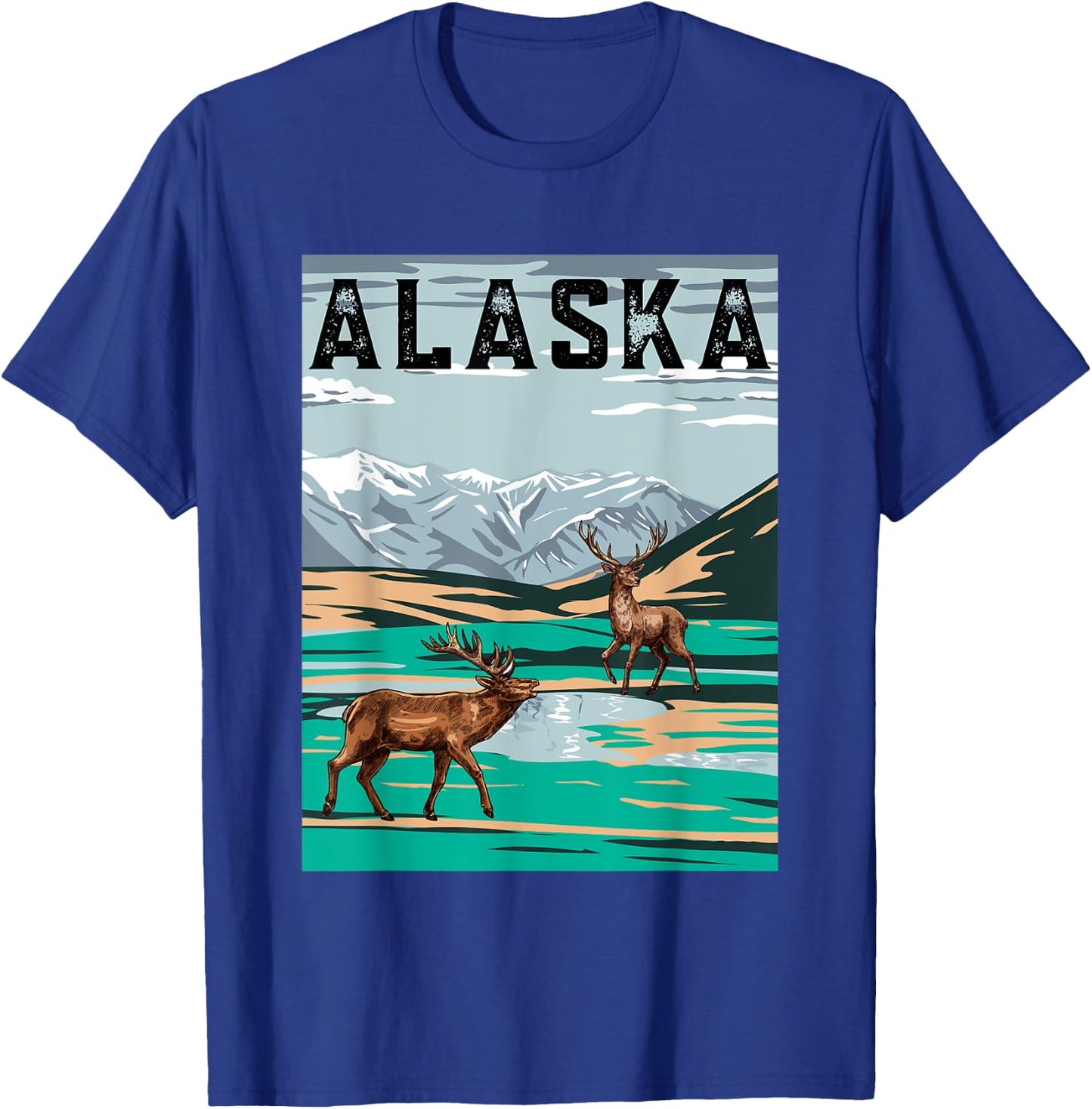 Vintage Alaska Hunting Deer design Men Women Boy Girl Kids T-Shirt - T-Shirt | Royal