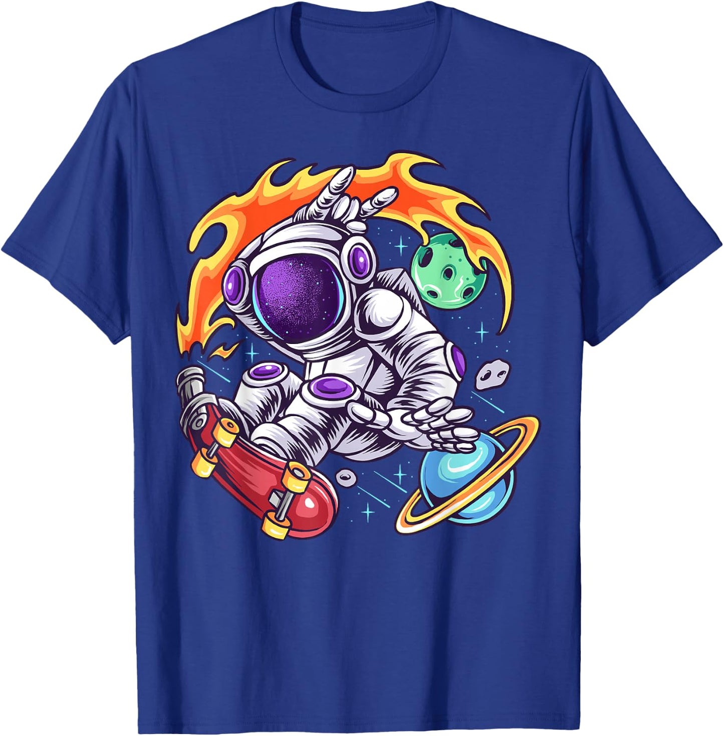 Astronaut Rides Skateboard In Space T-Shirt - T-Shirt | Royal