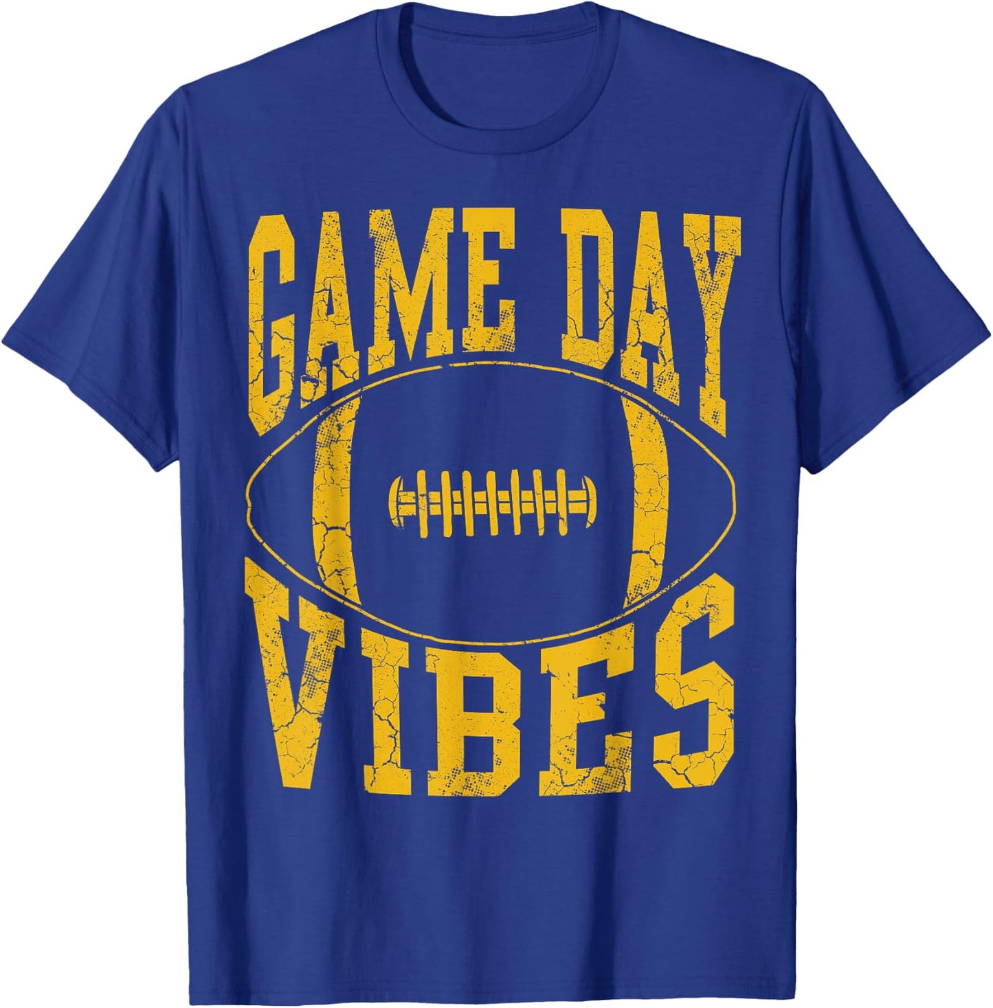 Game Day Vibes Yellow Football Vintage Distressed Graphic T-Shirt - T-Shirt | Royal