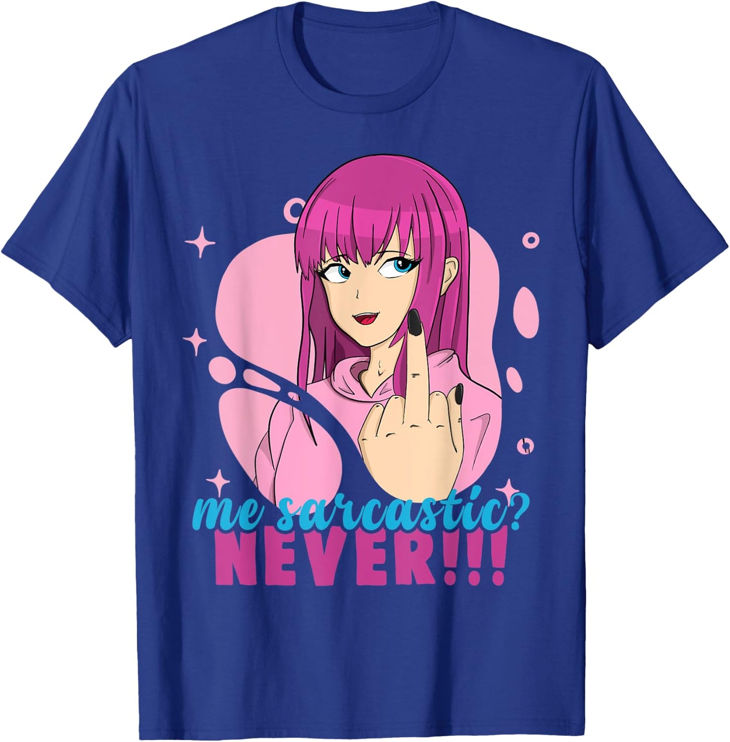Me Sarcastic? Never! Pastel Goth Anime Girl Flipping Off T-Shirt - T-Shirt | Royal