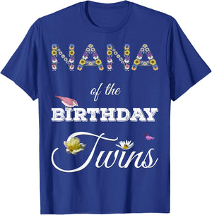 Nana of Birthday Twins Funny Family Sunflower Floral Grandma T-Shirt - T-Shirt | Royal
