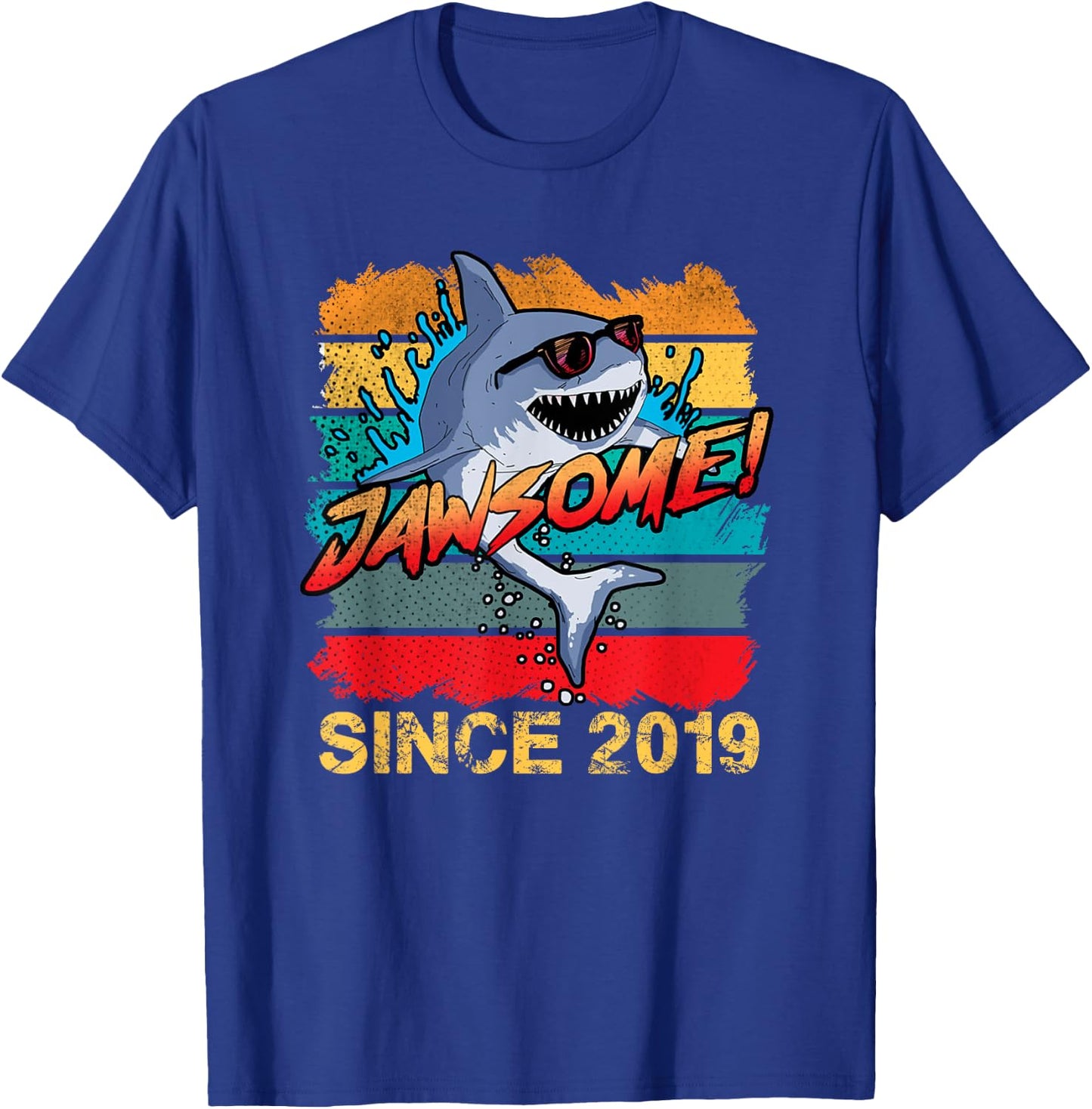 Kids Retro 3rd Birthday Shark 3 Year Old Jawsome Since 2019 T-Shirt - T-Shirt | Royal