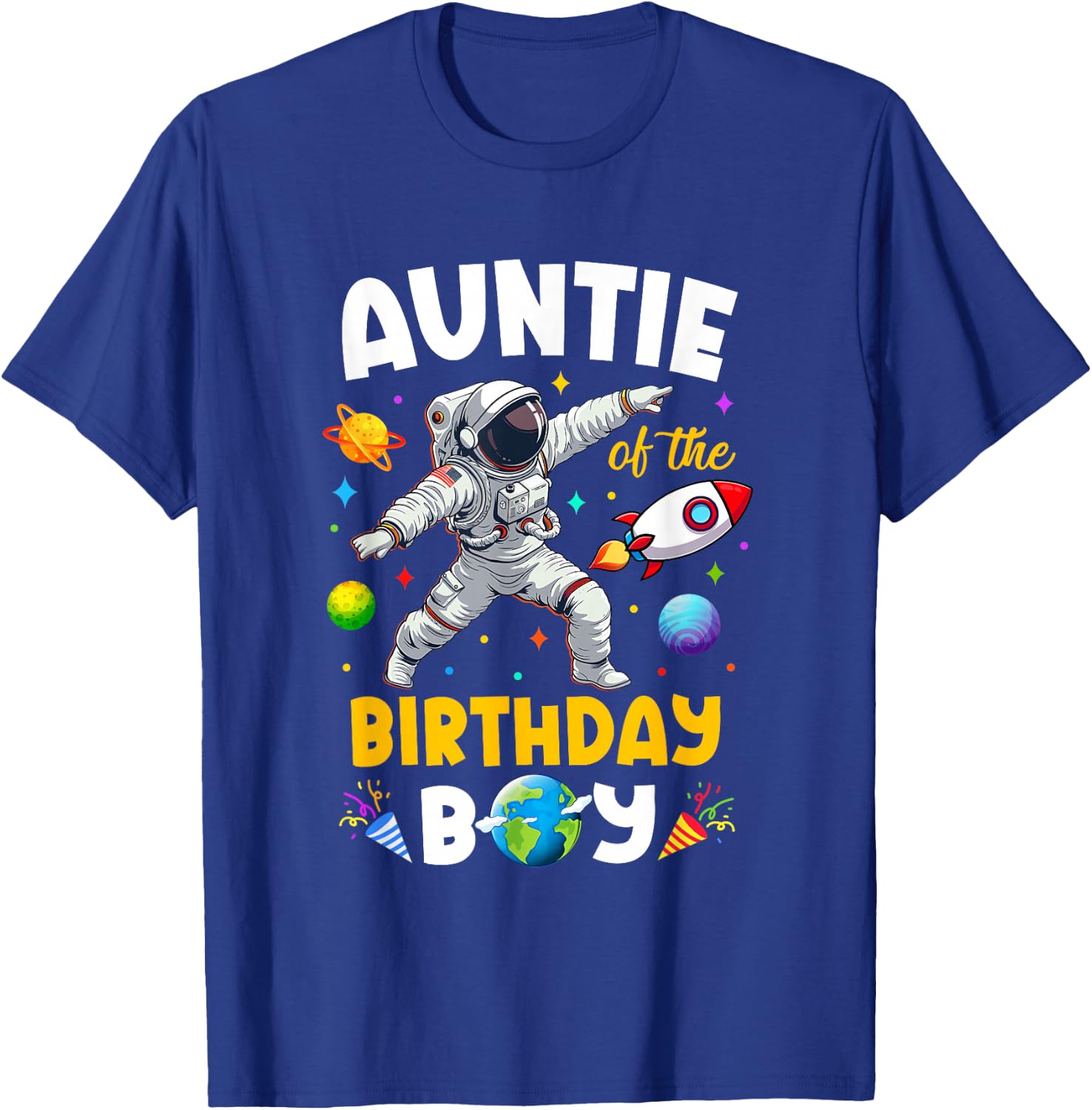 Auntie Of The Birthday Boy Astronaut Outer Space Birthday T-Shirt - T-Shirt | Royal