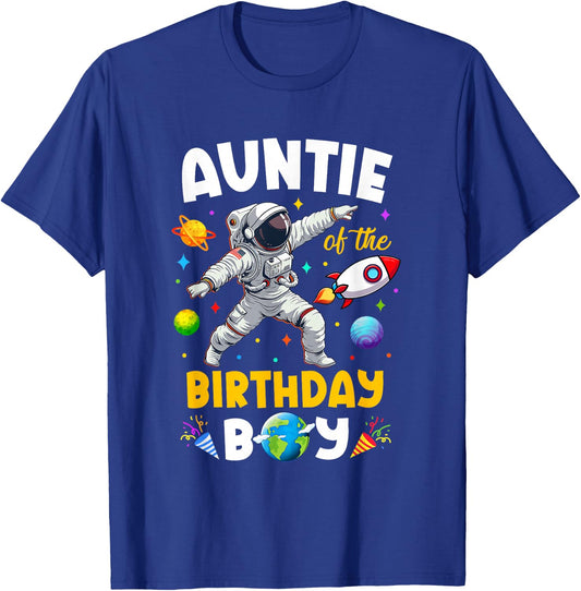 Auntie Of The Birthday Boy Astronaut Outer Space Birthday T-Shirt - T-Shirt | Royal