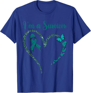 Ovarian Cancer Awareness Shirt, I’m A Survivor Teal Ribbon T-Shirt - T-Shirt | Royal