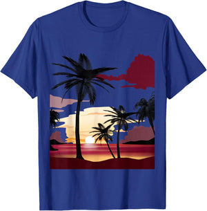 Beautiful Deep Red Sunset with Silhouetted Palm Trees T-Shirt - T-Shirt | Royal