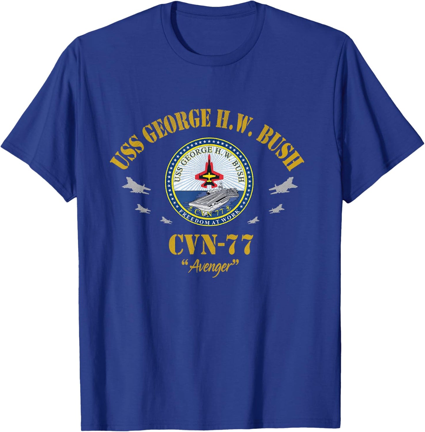 USS George H.W. Bush CVN-77 Aircraft Carrier Veteran Flag T-Shirt - T-Shirt | Royal