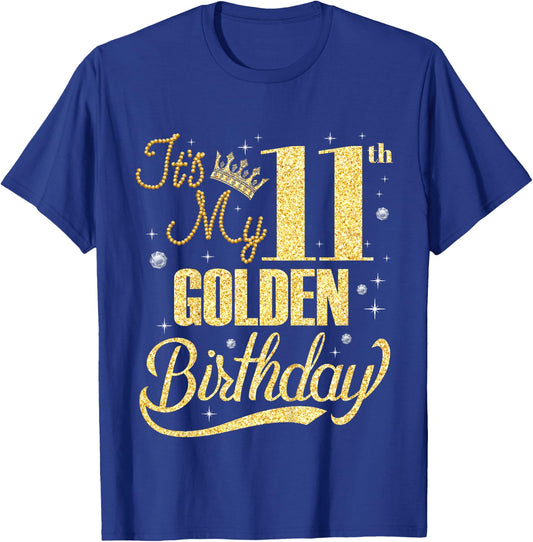 It's My 11th Golden Birthday 11 Years Old Bday Kid Born 2014 T-Shirt - T-Shirt | Royal