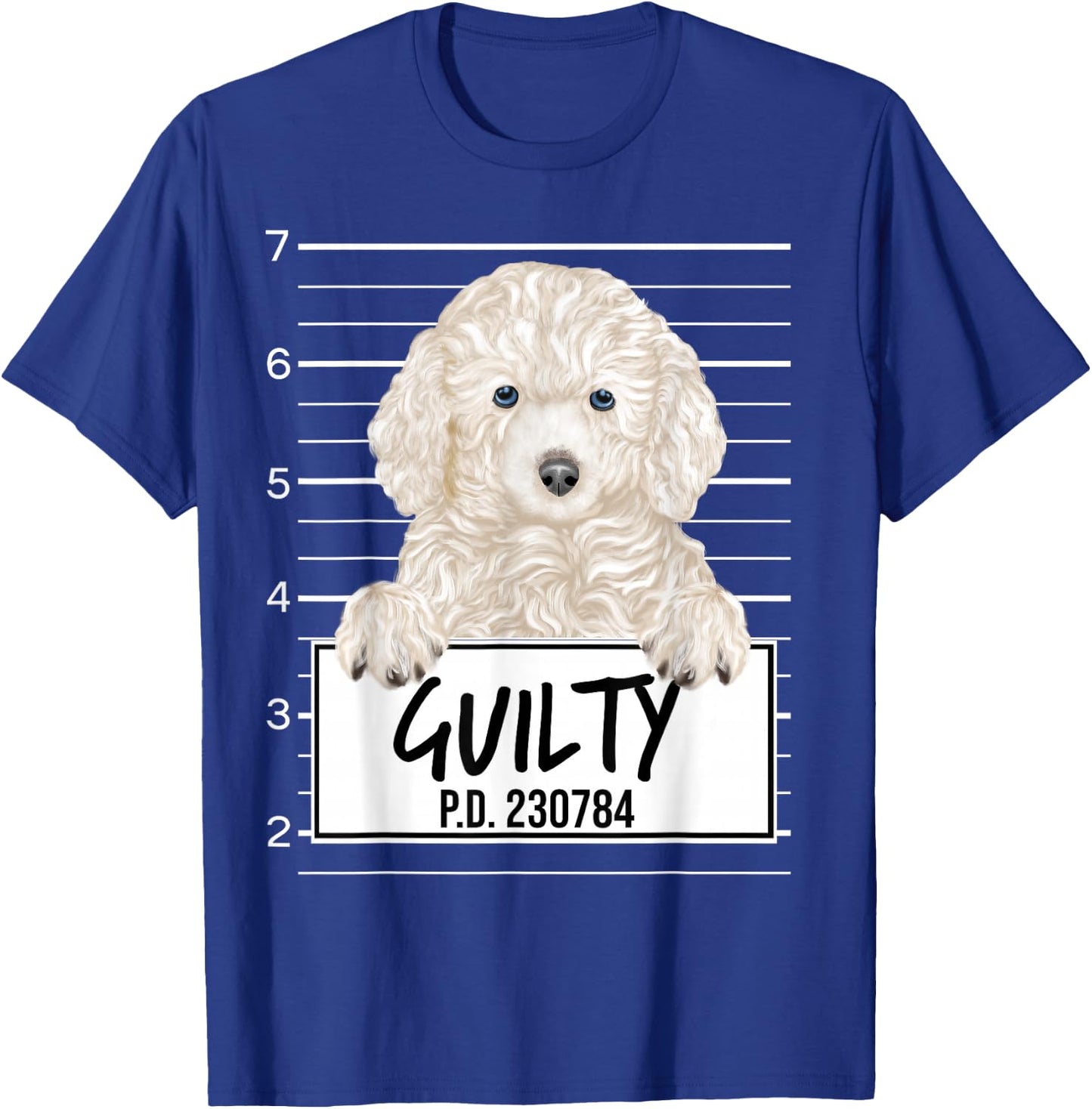 Funny White Poodle Mugshot Guilty Dog Women Kids T-Shirt - T-Shirt | Royal