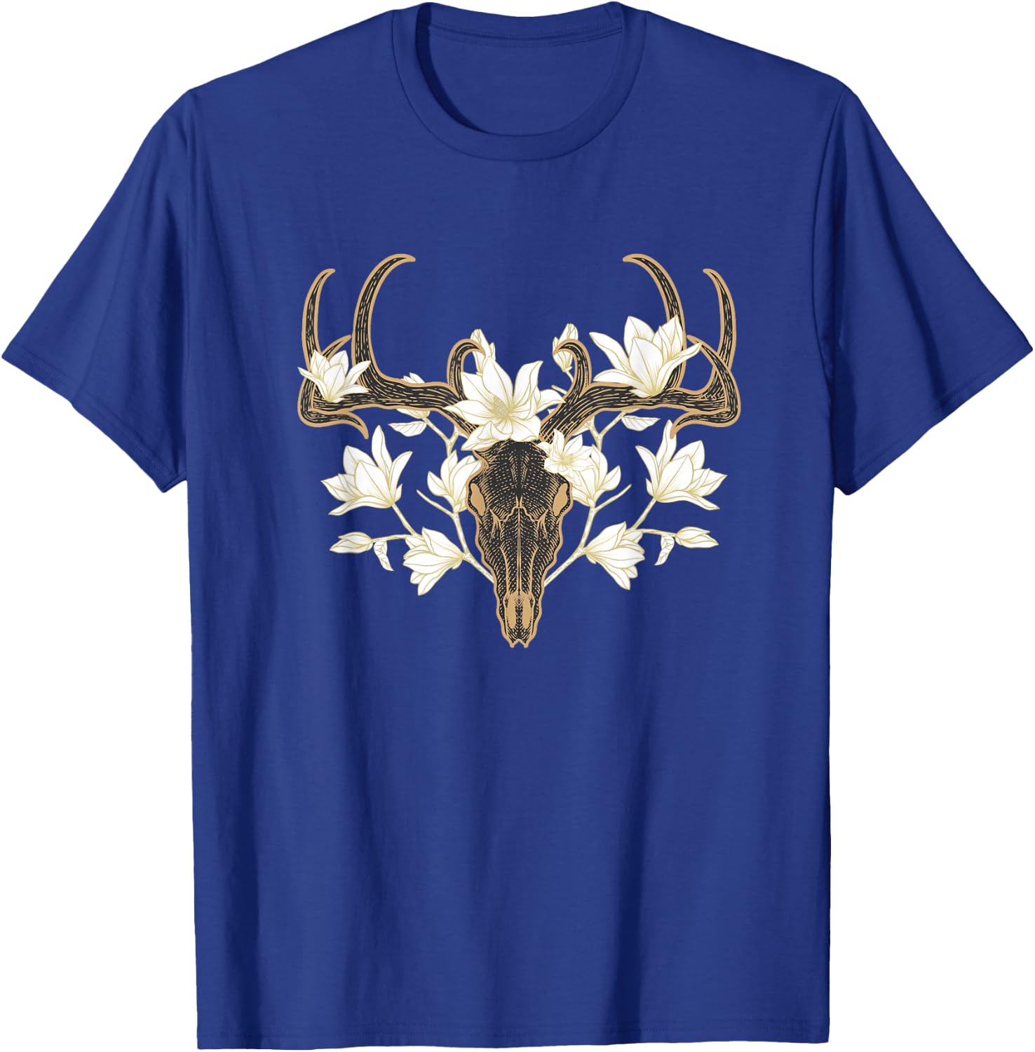 Flowered Deer Skull Howard Marsh T-Shirt - T-Shirt | Royal