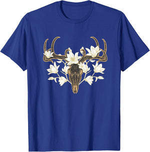 Flowered Deer Skull Howard Marsh T-Shirt - T-Shirt | Royal