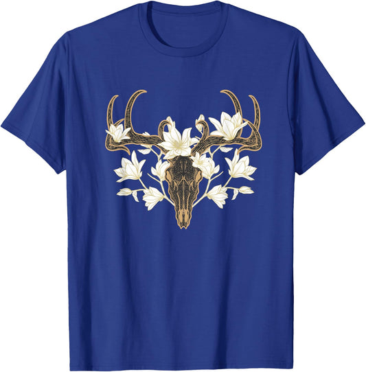 Flowered Deer Skull Howard Marsh T-Shirt - T-Shirt | Royal