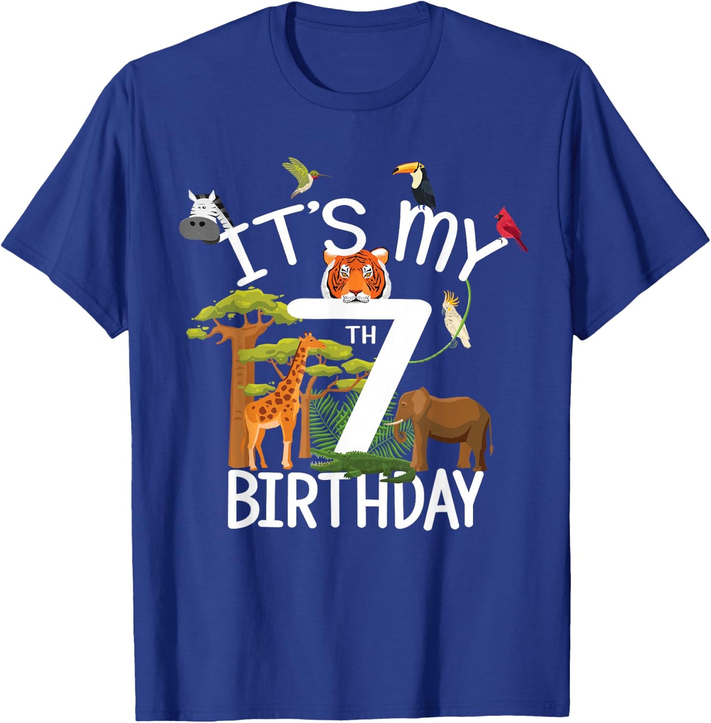 It's My 7th Birthday Boy Zoo Theme 7 Years Old Animal Party T-Shirt - T-Shirt | Royal