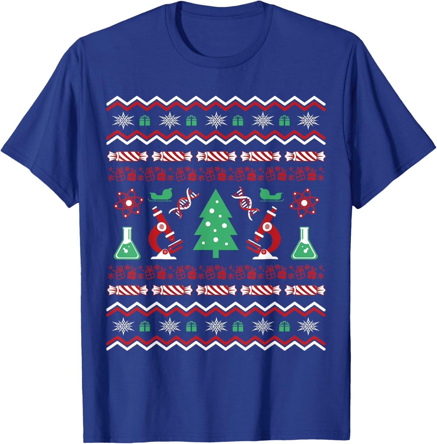 Science Laboratory Ugly Christmas Sweater - DNA Microbiology T-Shirt - T-Shirt | Royal
