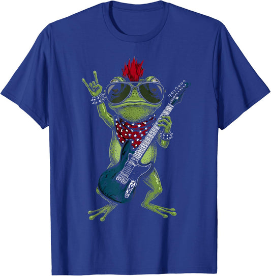 Funny Frog Playing Guitar USA Patriotic Mohawk Rock T-Shirt - T-Shirt | Royal