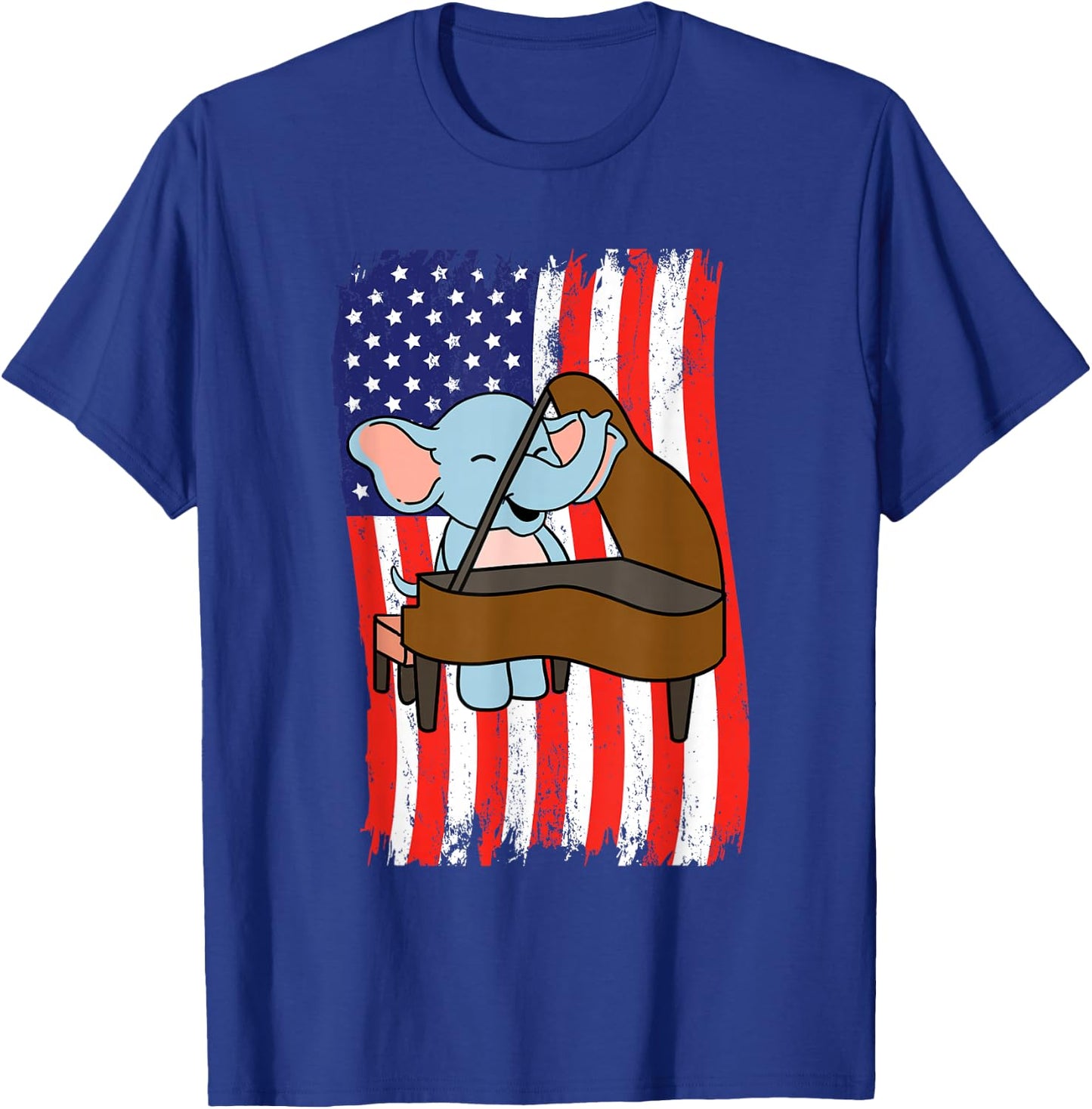 American Flag Elephant Playing Piano T-Shirt - T-Shirt | Royal