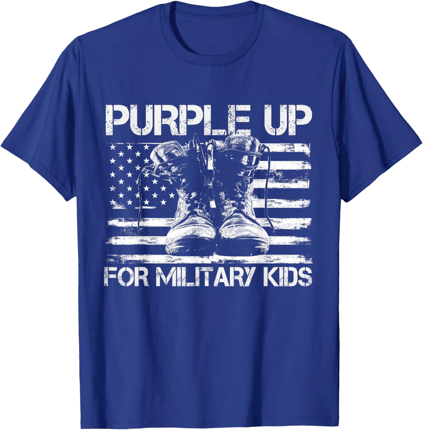 Purple up for Military Kids USA American Flag Military Boots T-Shirt - T-Shirt | Royal