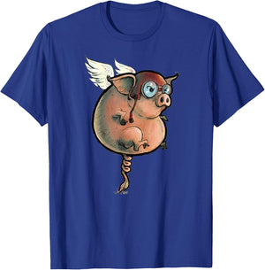 Flying Pig. Quirky, hand-drawn and painted art. T-Shirt - T-Shirt | Royal