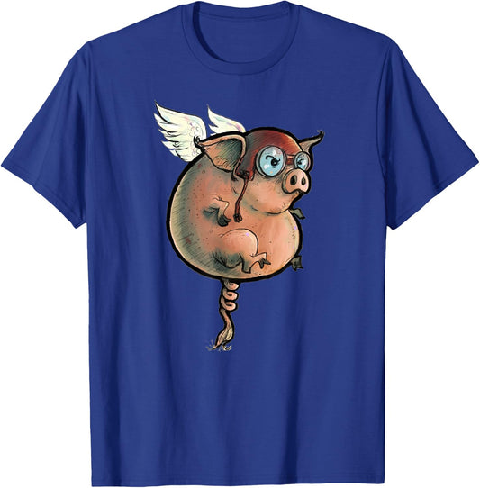 Flying Pig. Quirky, hand-drawn and painted art. T-Shirt - T-Shirt | Royal